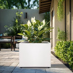 Planter Box Rectangular Block - 16×12×12IN Galvanized Steel Metal Long Box Planter Easy Installation Modern Outdoor Tall Planters All-Weather Use with Drainage Holes for Patio/Porch(White) - Image 6