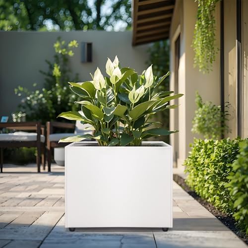 Planter Box Rectangular Block - 16×12×12IN Galvanized Steel Metal Long Box Planter Easy Installation Modern Outdoor Tall Planters All-Weather Use with Drainage Holes for Patio/Porch(White) - Image 6