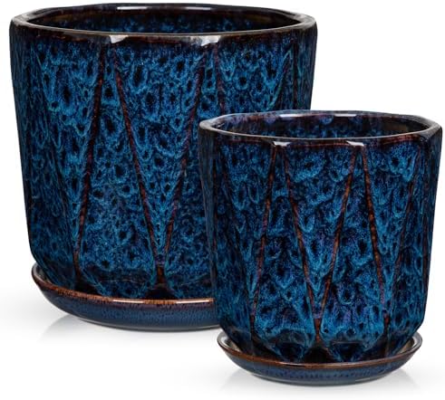 Ceramic Pots for Plants, 8+6 inch Plant Pots with Drainages Holes & Saucers by Oairse