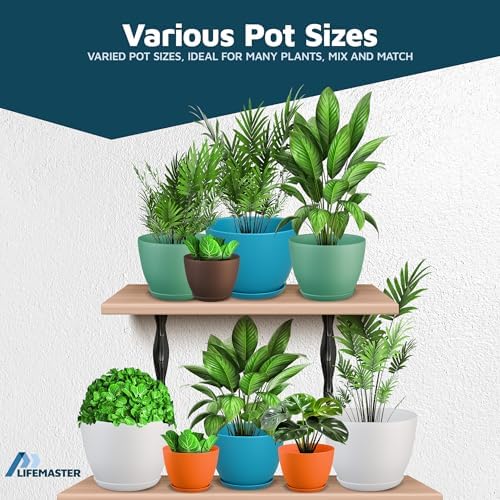 Multicolor Plant Pots with Drainage Holes & Saucers 20 Pack, Indoor & Outdoor Stackable Space-Saving Planters for Houseplants & Flowers, (7", 6.7", 6", 5.3", and 4.8" Inches), Durable & Weatherproof - Image 4
