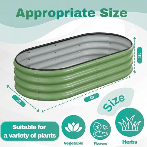2PCS 4x2x1 FT Oval Metal Raised Garden Bed Kit, Open Bottom Design Elevated Garden Planter Box Outdoor, Trough Planter for Outdoor Plants, Flower, Vegetables, Fruit, Herbs (Green) - Image 2