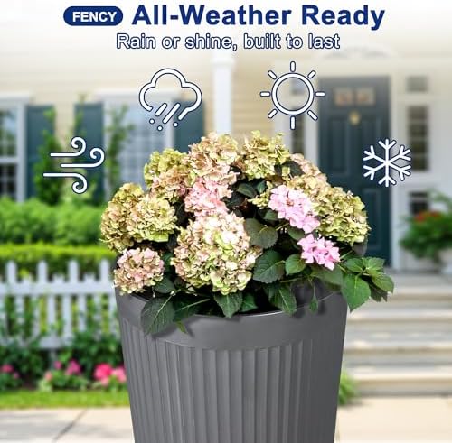 FENCY Self Watering Tall Planters Set of 2, Gray Round - Image 3