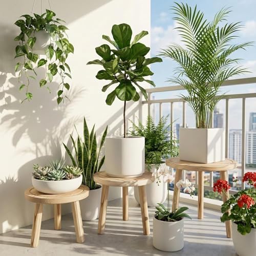 3-Pack Plant Stand Indoor, Single Wood Plant Stand for 6-12 Inch Pots, Modern Plant Stool for Large Plants, Wooden Plant Table Tall Plant Holder for Living Room Balcony Office (Light Brown) - Image 7