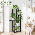5 Tier Plant Stand Indoor Outdoor, Metal Shelf Holder Corner Black - Image 5