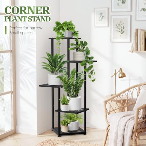 5 Tier Plant Stand Indoor Outdoor, Metal Shelf Holder Corner Black - Image 5