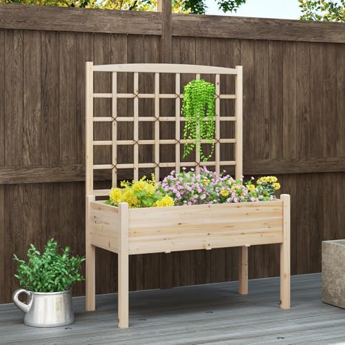 HAPPYGRILL Raised Garden Bed with Lattice Trellis & Legs - Image 2