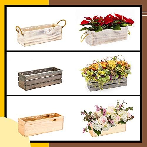 Wood Planter Box with Wine Crate Styled, 12x4 Inch Rectangular, Rustic Barn Wood, Plastic Liner, Wedding Flowers Holder, Home and Venue (12x4 Wine Crate Set of 4, Natural) - Image 5