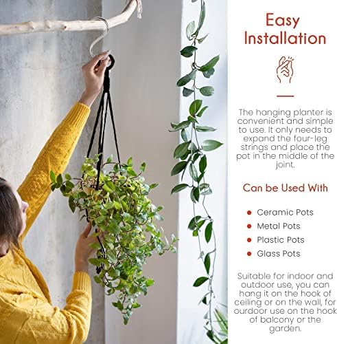 Feedee Macrame Plant Hangers - 6 Pack, Black, Indoor/Outdoor, Cotton - Image 5