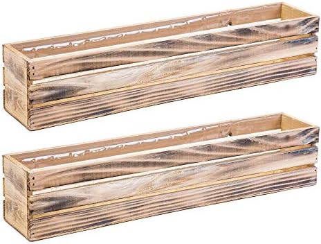 20" Rectangular Rustic Wood Planter with Plastic Liner l Rustic Whitewash l Wine Crate Style, Home and Wedding Decorations, Garden Ornaments (20x4 Wine Crate Set of 2, Whitewash) by Unknown