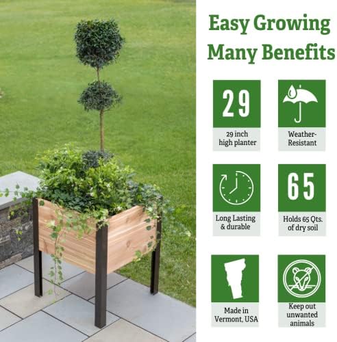 Gardener's Supply Company Raised Garden Bed Elevated Cedar Planter Box | 2' x 2' Heavy Duty Standing Garden Planters for Outdoor Plant Vegetables & Flower Gardening Perfect for Patio, Lawn & Backyard - Image 4