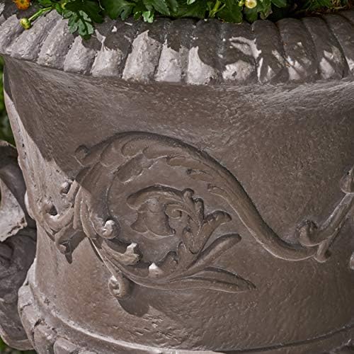 Great Deal Furniture Noble House Adonis Outdoor Roman Chalice Garden Urn Planter in Antique Gray - Image 4