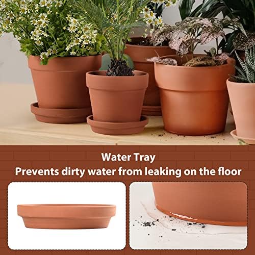 INGOFIN Bundle of 5/6/7 inch Terracotta Pots Set with Saucer and 8/8 inch Ceramic Clay Planters - Image 4