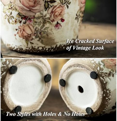 Reto Rustic Ceramic Flower Pots for Garden Plants and Succulents,Distressed Cracked Glazed Planters with Drainage Holes Tuscan Flower Pots for Outdoor,Browns,no Hole - Image 5