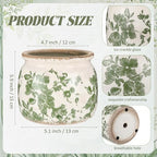 2 Pcs Vintage Planter Ceramic Plants Pot with Drainage Ice Crack Scroll Flower Vase Pot for Indoor Outdoor Plants Home Kitchen Decor Gifts (Vintage Floral,5.9") - Image 2