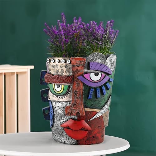 TOZLU Abstract Face Head Planter Picasso Colorful Art Resin Flower Pot - Image 4