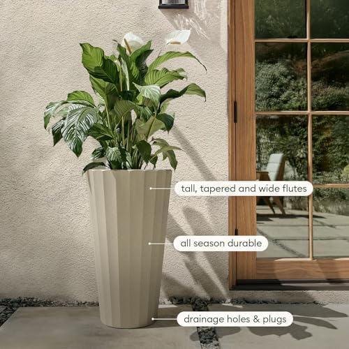 Veradek Column Series Tall Planter - Tapered Outdoor Planter with Shelf - Image 7