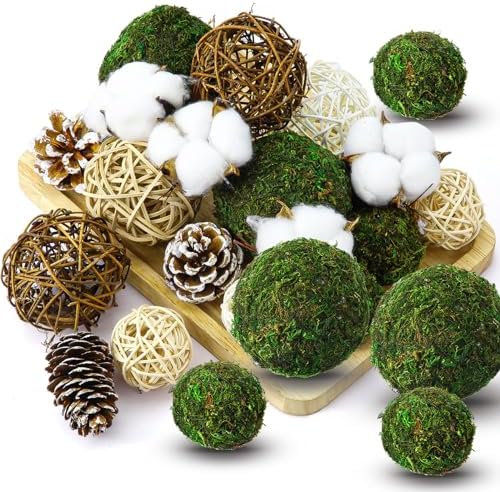 Yunsailing 36 Pcs Moss Decorative Balls for Centerpiece Bowls and Rattan Wicker Balls Handmade Orbs Spherical Assorted Vase Filler Tabletop Decor for Garden Wedding Party(Boho,Vivid) by Yunsailing