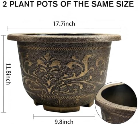 2 Pack 17 inch Large Plant Pots, Big Flower Pots Outdoor Large, Round Plastic Flower Pots with Drainage Holes, Heavy Duty Bronze Style Decorative Planters for House - Image 2