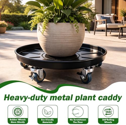 Planterhoma 3 Packs 18" Metal Plant Caddy with Wheels Extra-Large Rolling Plant Stand Heavy-Duty Plant Dolly with Casters Indoor Outdoor Wheeled Flower Pot Mover Rollers Garden Cart Trolley, Black - Image 4
