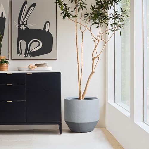 LuxenHome 17.5" Round Plant Pot, Concrete Large Indoor Outdoor Planter Gray - Image 3