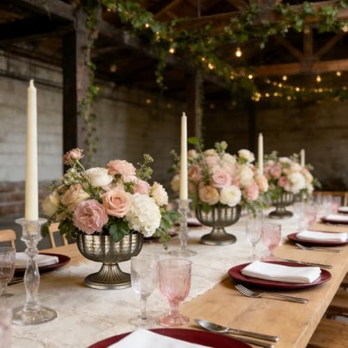 Retro Silver Vases for Centerpieces Set of 8 Silver Metal Vases for Flowers Decorative Pedestal Bowl for Table Centerpieces Floral Arrangments on Housewarming Wedding Party - Image 7