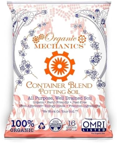 Organic Mechanics Container Blend Potting Soil, 16 qt - All-Purpose, Peat-Free, Well-Drained Blend with Compost, Rice Hulls, and Worm Castings for Growing Annuals, Perennials, Woody Plants by OrganicMechanics