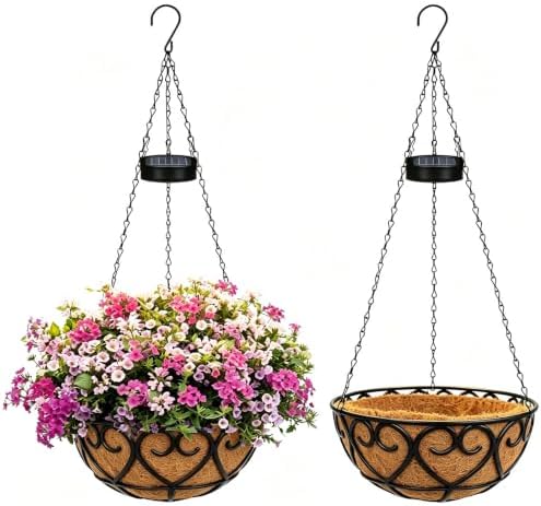 2 Pack 10 Inch Solar Hanging Flower Basket with LED String Lights by hopanrel