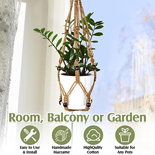 Hoteam 12 Pcs Macrame Plant Hangers Macrame Hanging Planters for Indoor Plants Handmade Boho Hanging Baskets Flower Pots Holder for Outdoor Home Wall Decor - Image 3
