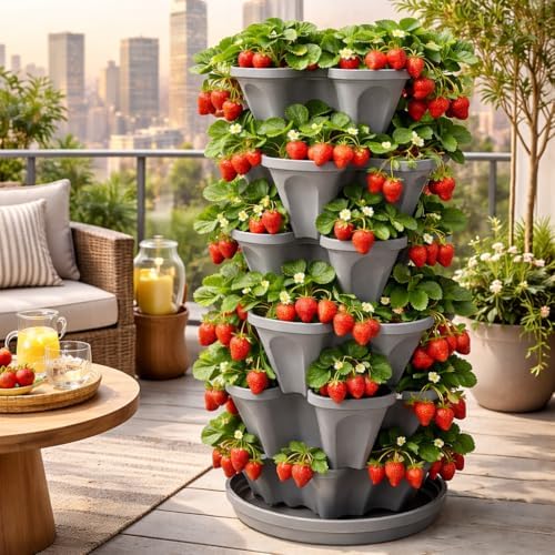 5-Tier Stackable Strawberry Garden – 24 Quart Indoor / Outdoor Stacking Planter with Drip Saucer – Grow Herbs, Strawberries, and Flowers from The Kitchen or Backyard – Plant and Stack! Easy Gardening - Image 5
