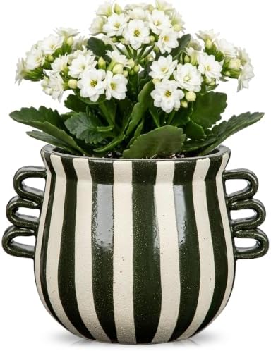 Ceramic Planter Pot Modern Striped Triple Handle Flower Pot No Drainage by Arborus