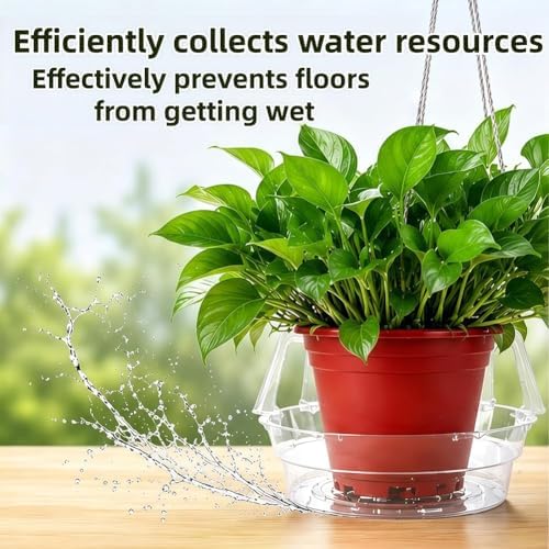Plastics Hanging Basket Drip Pans (6-Pack) | Catcher-Clear, Round Hanging Plant Tray Saucer with Built-in 4 Pcs Hooks & Water Catcher for Indoor & Outdoor Hanging Basket Flower Pot - Image 3