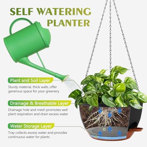 GARDIFE Hanging Planters, Self Watering, Black 12 Inch 2 Pack with Drainage - Image 3