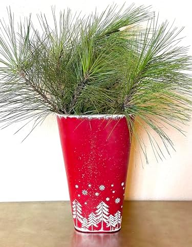 Hanging Planter Red & White Metal Rustic Christmas Winter Decor Tall Vertical Home Garden Half Bucket Plants Living Fake Indoor Outdoor 15.5" H - Image 3