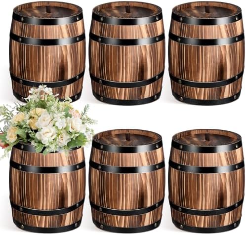 GlikCeil 6 Pcs Wood Wine Barrel Vase Flower Vase Container, 8 x 6.5 Inch by GlikCeil