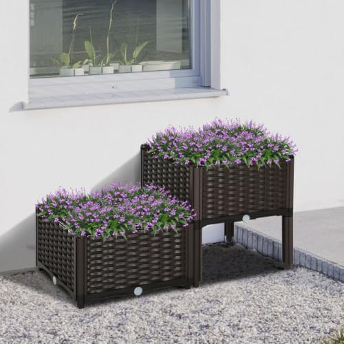 Outsunny 2 Piece Raised Garden Bed with Legs Planter Box Raised Bed, Brown - Image 2