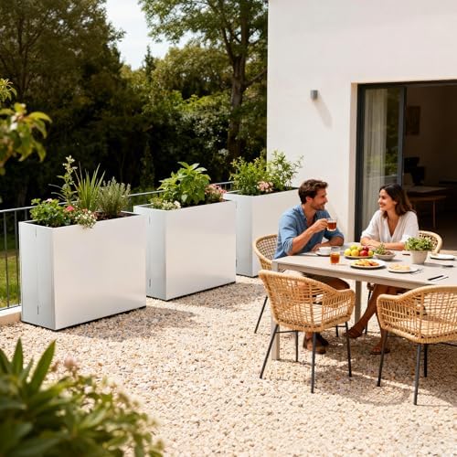 Metal Planter Box, No Installation Galvanized Steel Folding Rectangular Planter with Drainage Holes, 35.5"x 10"x 28" White Outdoor Planter for Porch/Patio/Garden - Image 6