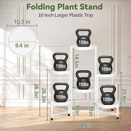 LASZOLA Plant Stand Indoor Outdoor with Large 10 Inch Plastic Tray, White - Image 2