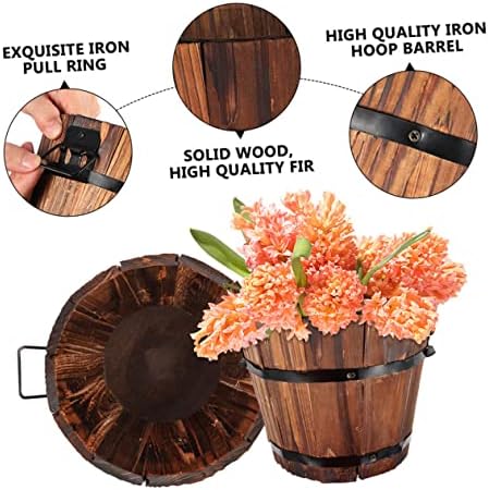 GANAZONO Wooden Whiskey Barrel Planter 6-Pack Round Outdoor Garden Flower Pots Rustic Wood Planters for Patio Lawn Decor 10.5 Inch Diameter - Image 6