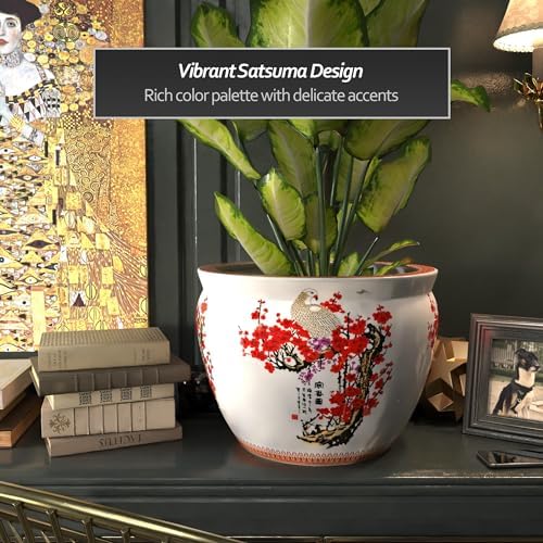 Red Lantern Large 18" Porcelain Fishbowl Cherry Blossom Planter - Image 5