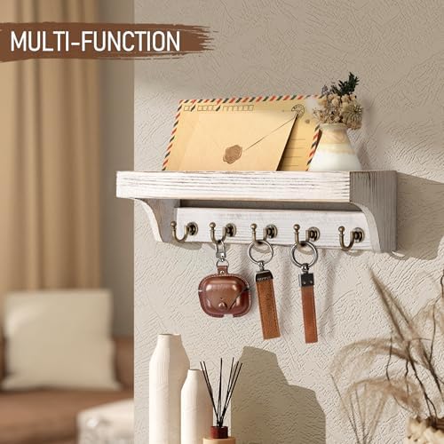 Rebee Vision Key Holder Wall Mount with Shelf for Living Room, Whitewash - Image 3