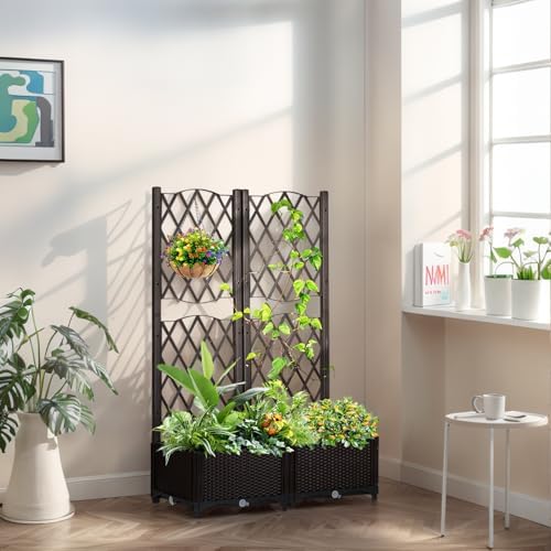 Planter Box Trellis,Large Outdoor Plastic Raised Garden Bed with Drain Plug for Climbing Plants,Elevated Planter Box with Legs,Outdoor Standing Flower Beds for Patio Vegetable Herb - Image 4