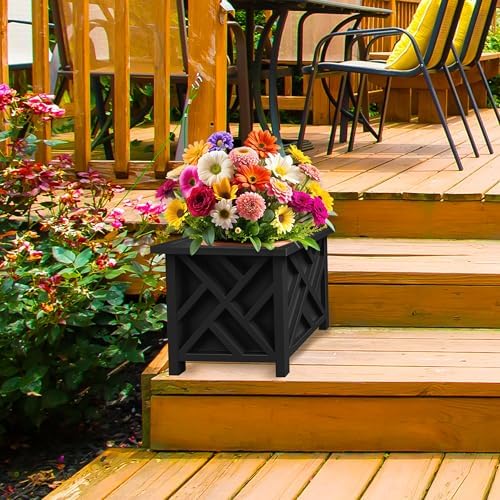 Pure Garden Lattice Design Planter Box - 15.5"D x 15.5"W x 16.5"H - Square Decorative Outdoor Flower or Plant Pot - Front Porch, Patio, and Garden Decor (Black) - Image 5