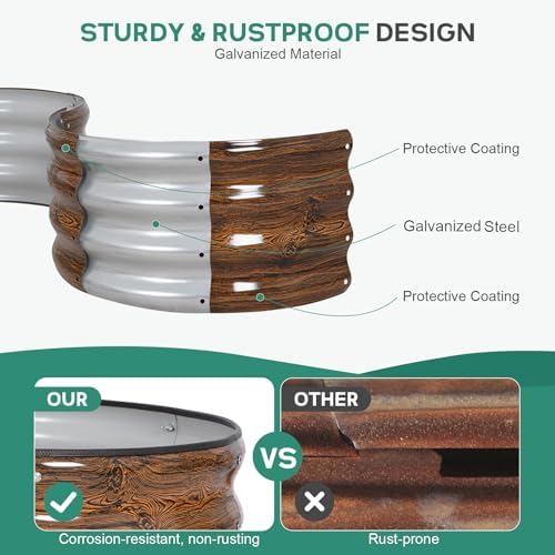 Galvanized Raised Garden Bed, 4x2x1ft, 2 Pack, Wood Grain Brown - Image 3
