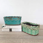 Rectangular Ceramic Orchid Plant Pot French Country Planter Succulent Container Windowsill Planter Decoration (10 Inch Length, Rectangle) (Green) - Image 4