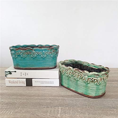 Rectangular Ceramic Orchid Plant Pot French Country Planter Succulent Container Windowsill Planter Decoration (10 Inch Length, Rectangle) (Green) - Image 4