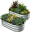 2 Pack 4x2x1FT Galvanized Raised Garden Beds,Raised Garden Bed with Safety Edging and Gloves,Oval Metal Planter Box for Gardening Vegetables Flowers Herb-Silver by Patiobay
