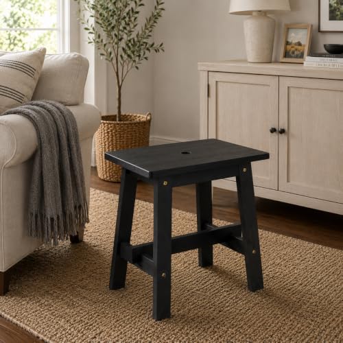 BEEFURNI 18-Inch Rectangular Acacia Wood Stool, Small Bench, Black - Image 2