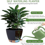 HEJIYUE Large Plant Pot, Self Watering Pots for Indoor Plants, 8/10/12 Inch Plastic Planters with Water Level Indicator, Drainage Holes & Deep Reservoir, Modern Decorative Flower Pot (Black) - Image 4