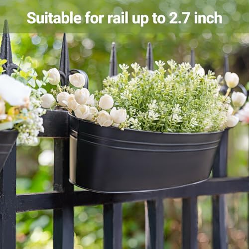 Dahey 15 Inches Railing Planter Box 4 Pcs Metal Hanging Flower Pots, Black - Image 4