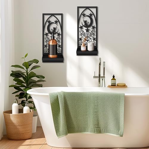 Metal Wall Candle Sconce Set of Two, 15.7 x 7 in Gothic Candle Holder with Foldable Shelf, Moon & Cat Black Metal Wall Art for Living Room Bedroom Hallway, Cat Lovers & Home Decor - Image 7